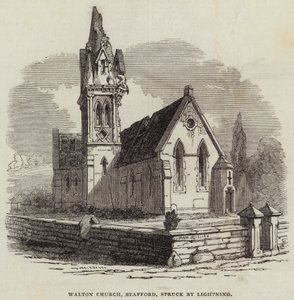 Walton Church, Stafford, zasažen bleskem (rytina) od English School