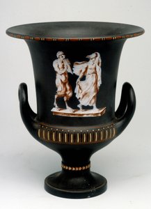 Váza Wedgwood zobrazující mladou dívku a černý keramický satyr namalovaný „“ enkaustikou“““. Anglie, kolem 1775 - 1790. Office of Medals, BN v Paříži. od English School