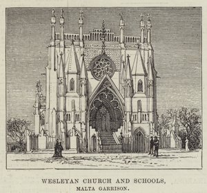 Wesleyan Church and Schools, Malta Garrison (rytina) od English School