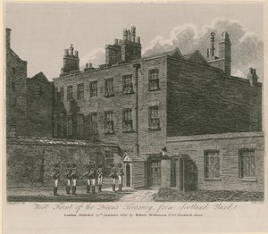 Západní fronta Queens Treasury ze Scotland Yardu od English School