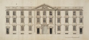 Západní přední část navrhované nové budovy pro Garden Quadrangle na New College, cca 1680 (inkoust a šedá barva na papíře) od English School