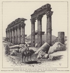 Západní strana ruin Slunečního chrámu, Palmýra (rytina) od English School