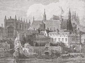 Westminster Hall při pohledu z Temže za vlády Karla I., c.1625-49 od English School
