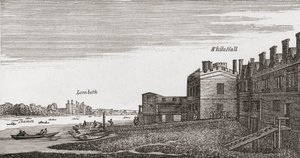 Whitehall, Londýn, jak tomu bylo v 18. století, z „Krátké historie anglického lidu“ od J. R. Greena, vydaného v roce 1893 od English School