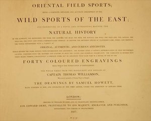 Wild Sports Of The East: frontispis z "Oriental Field Sports, a Collection of Drawings", pub. od Edwarda Orma od English School
