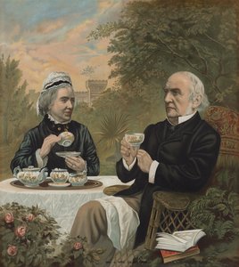 William Ewart Gladstone, britský liberální politik a předseda vlády, popíjející čaj se svou ženou Harriet, 1891