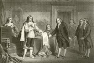William Penn obdrží Chartu Pennsylvánie od Karla II od English School