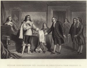 William Penn obdrží Chartu Pennsylvanie od Karla II od English School