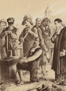 William Viscount Stafford, "Poklekl před blokem" (litografie) od English School