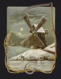 Větrný mlýn ve sněhu (chromolitho) od English School