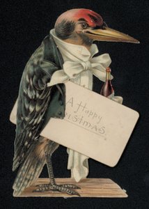 Datel oblečený jako číšník nebo komorník, vánoční přání (chromolitho) od English School