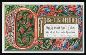 Slova z anglo-normanské koledy, vánoční přání. (chromolitho) od English School