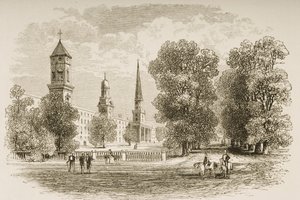 Yale College, New Haven, kolem roku 1870, z „American Pictures“ vydané společností Religious Tract Society, 1876 od English School