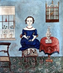 Mladá dívka tančící na židli v interiéru, cca 1840 (akvarel na papíře) od English School
