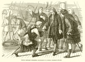Mladý Moidart přísahá věrnost princi Charlesi Stuartovi od English School