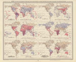 Zoogeografie: (barevná litografie): Aves, Ralliformes, Opisthocomiformes, Columbiformes, Pteroclidiformes, Hemipodii, Galliformes, Tinamiformes, Apterygiformes, Casuariiformes, Struthioniformes, Rheiformes (barevná litografie) od English School
