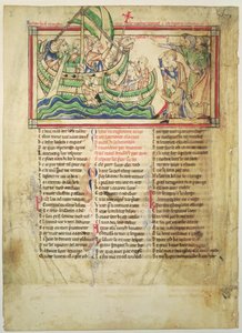 f.4v Thomas a Becket přistání v Sandwichi a žehnání vodě, z Becketových listů, kolem 1220-40 od English School