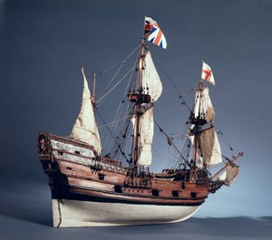 Model Mayflower z roku 1620 (dřevo) v měřítku 1:60 (viz také 260975)