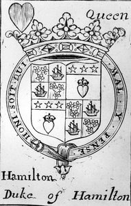 Hrací karta zobrazující erb vévody z Hamiltonu od English School English School