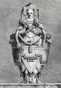 Antropomorfní váza, řecká nevěsta, rytina Ennemond-Alexandre Petitot (1727-1801) z Mascarade la Grecque, Suite des Vases and Cheminees, Parma od Ennemond Alexandre (after) Petitot