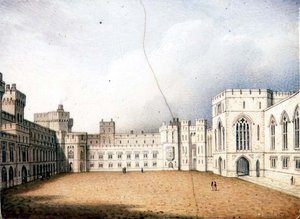Worcesterova plaketa zobrazující čtyřúhelník, hrad Windsor, jeden z páru, cca 1830-40 (porcelán) (pár viz 72833) od Enoch Doe