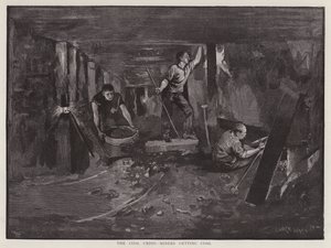 Horníci pracující pod zemí na porubu (litho)