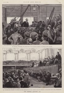 Scény z britské všeobecné volební kampaně z roku 1892 (litho)