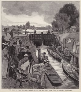 Konec vodácké sezóny: scéna v Molesey Lock na řece Temži, Surrey (litho)