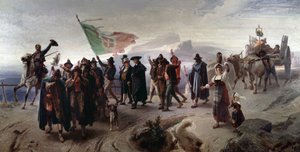 Risorgimento: “”Anexe regionu Abruzzo ke sjednocené Itálii v roce 1861”” (Připojení regionu Abruzzo ke sjednocené Itálii v roce 1861) Malba Enrica Gamba (1831-1883) Rozměr 104x207 cm Genes, Galleria d
