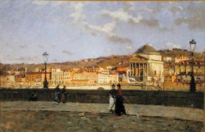 Nábřeží podél řeky Pád a kostel Grande Madre di Dio, Turín, 1882 od Enrico Reycend