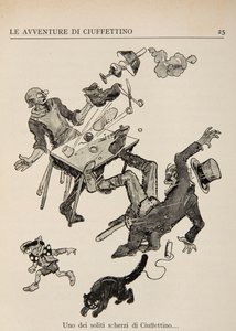 Ilustrace z Dobrodružství Ciuffettina od Enrico de Conti Novelli