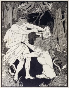 Kresba Samsona bojujícího se lvem (rytina) od Ephraim Moses Lilien