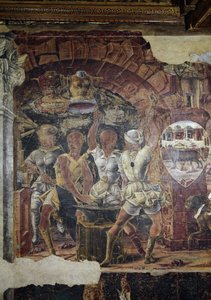 Alegorie září, detail triumfu Vulkána, pohled na detail jeho kovárny - freska od Ercole de 