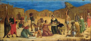 "" La recolte de la manne dans le desert du Sinai "" - De Ercole Roberti (Ercole Ferrarese) (asi 1450-1496) Izraelité shromažďují Manna Tempera na plátně Národní galerie 1490, Londýn 28,9x63,5