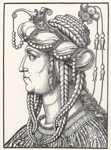 ""Portrét sultány Roxelane (Russelazie (Rusína) nebo Hurrem (rozená Anastasia Lisovska, cca 1500-1558) manželky sultána Suleimana Velkolepého"" Dřevoryt Erharda Schoena (1491-1592) kolem roku 1532 Muzeum Gotha2 Herzogliches