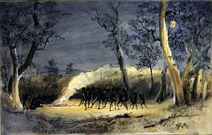 Nativní Corroboree v noci (tužka, akvarel a arabská guma na papíře) od Eric Gill