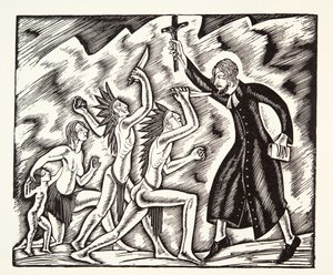 Útok, z Cest a utrpení otce Jean de Brebeuf od Eric Gill
