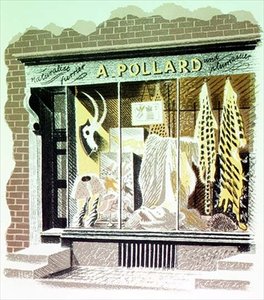 Kožešník, vytištěný nakladatelstvím Curwen Press, z High Street, od J. M. Richardse, vydané nakladatelstvím Country Life, 1938 (sada 24) od Eric Ravilious