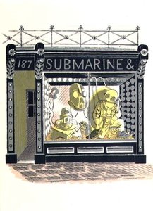 The Marine Suppliers, vytiskl Curwen Press, z High Street, J.M. Richards, vydal Country Life, 1938 (sada 24 kusů) od Eric Ravilious