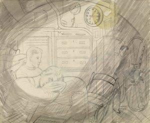 Kabina (nebo náměstí) vyšších důstojníků ponorky (ponorky). Série tužek Erica Raviliouse (1903-1942), který se nalodil na ponorku během druhé světové války (1939-1945). od Eric Ravilious