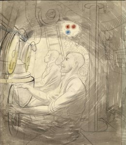 Řídicí místnost ponorky. Série tužek Erica Raviliouse (1903-1942), který se nalodil na ponorku během druhé světové války (1939-1945). od Eric Ravilious