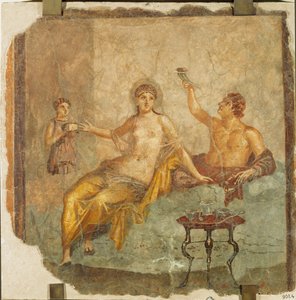 Scéna banketu: mladý muž a kurtizána