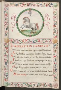 Vollseite: Text mit figürlichem Medaillon und dekorativem Rahmen von Erich Lessing