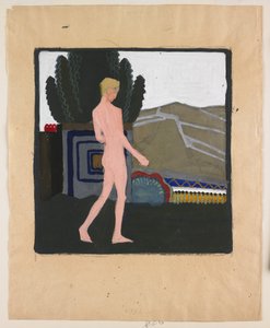 Stojící mužský akt v krajině, asi 1914 (kvaš na papíře) od Erich Mallina
