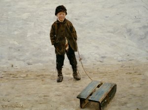 Briskeby chlapec se saněmi