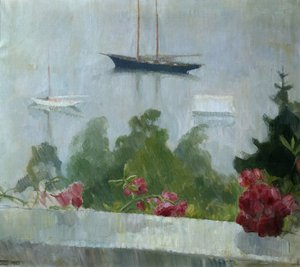 Loď, květiny na verandě od Erik Theodor Werenskiold