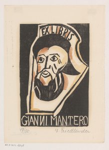 Ex libris van Gianni Mantero od Erna Levy Friedländer (signed by artist)