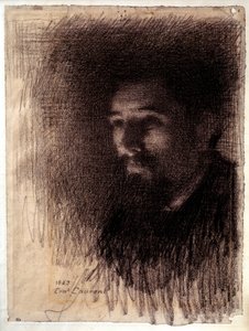 Portrét malíře Georgese Pierra Seurata. Kresba uhlem na bílém papíře od Laurenta Ernesta (1858-1929)