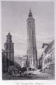 Šikmá věž, Saragossa (rytina) od Ernest (after) George