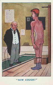 Doktor žádá nahého muže, aby kašlal při lékařské prohlídce (barva litho) od Ernest (after) Noble